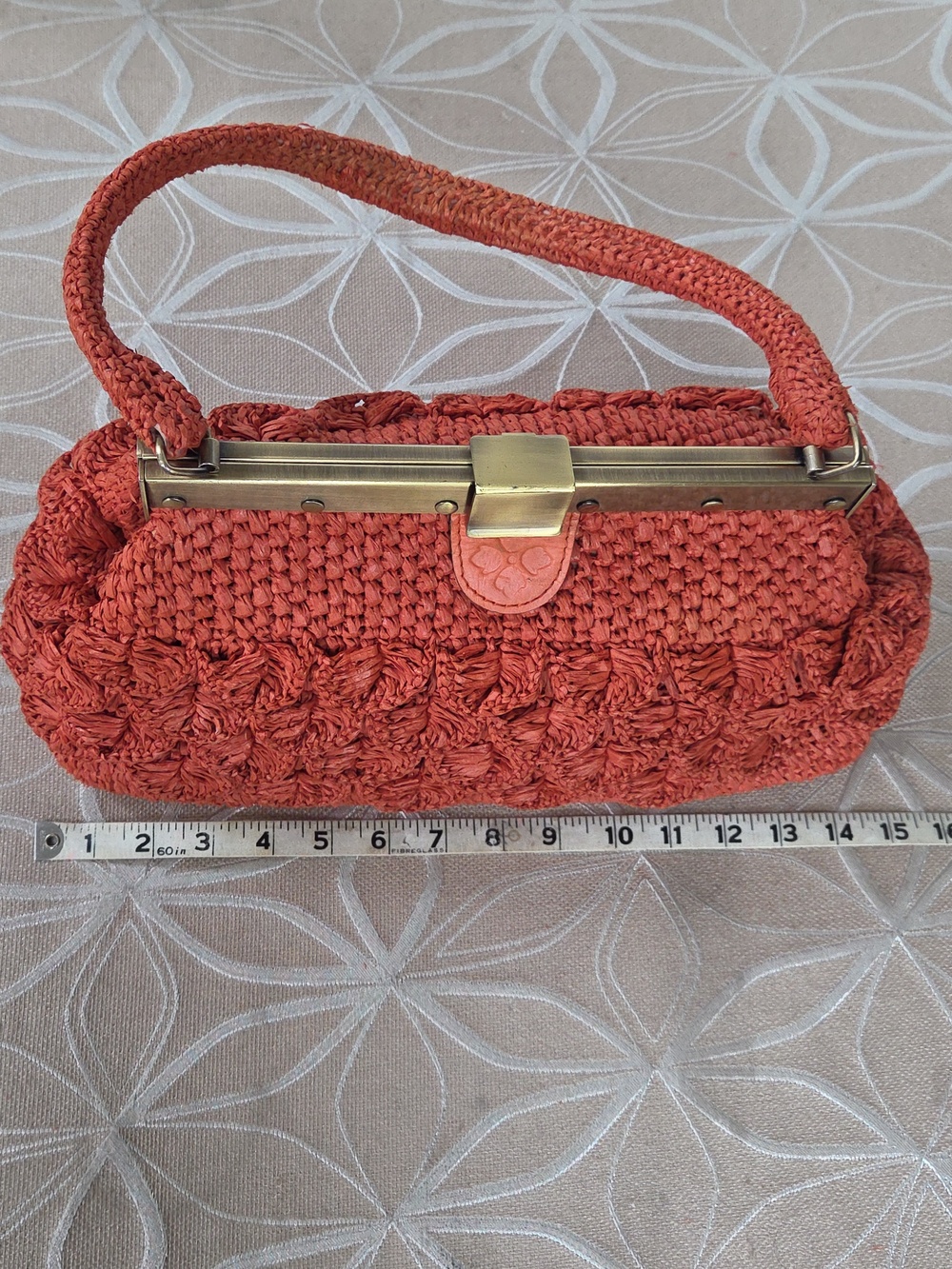 Patricia Nash Ferrara Woven Raffia Frame Bag, Koi Orange Satchel! - Picture 8 of 16